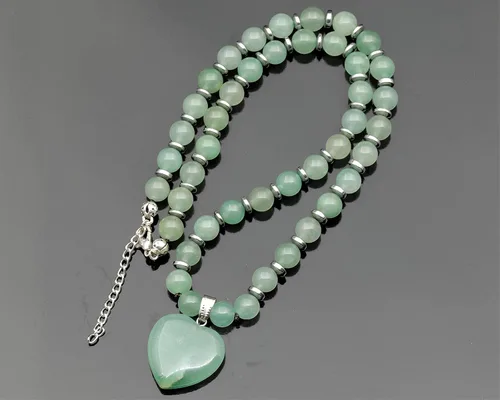 Vista 36 de Colgante de corazón de aventurina natural, Collar de cuentas de aventurina genuina, Collar de piedra verde, Collar de piedras preciosas, Cuentas