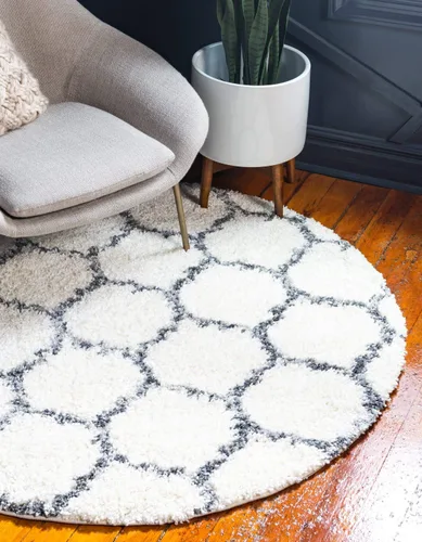 Vista 23 de Unique Loom Hygge Shag Collection - Alfombra de área enrejado (2 pies 2 pulgadas x 3 pies, rectangular, marfil / gris)