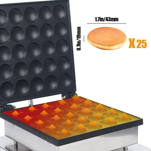 Vista 7 de Mini máquina para hacer panqueques, 25 piezas de 1.8 pulgadas comercial holandés panqueques panqueques panqueques 1850 W doble calefacción