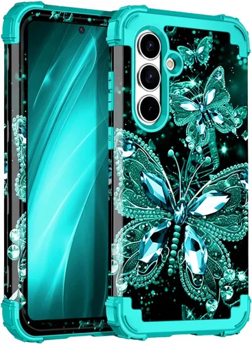 Vista 74 de Miqala Funda para Galaxy S21 FE 5G, brilla en la oscuridad, tres capas, resistente, protección a prueba de golpes, parachoques de plástico