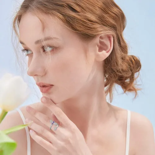 Vista 5 de RMREWY Anillo ajustable de plata de ley 925 con piedra natal de libélula celta, regalo de cumpleaños para mujeres, amantes de la libélula