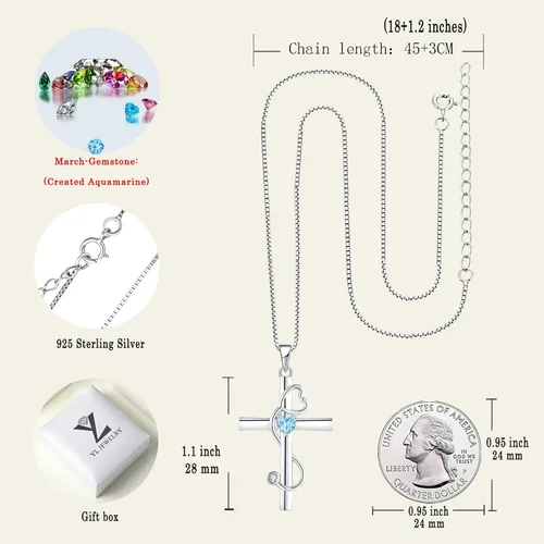 Vista 6 de YL Collar de cruz de estetoscopio de plata de ley 925 con colgante médico de enfermera, piedras preciosas registradas RN, regalos de joyería
