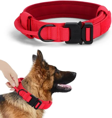 Vista 8 de Collar táctico para perro, collar de entrenamiento militar ajustable de nailon para perro con mango de control y hebilla de metal pesado de Marrón