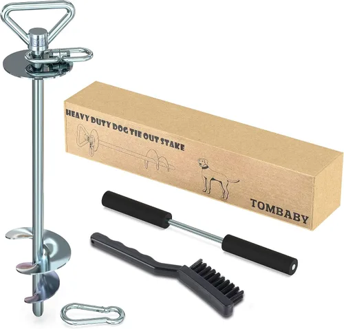 Vista 14 de TOMBABY Estaca de amarre para perros - Resistente de acero inoxidable 304, corredor para perros, anclaje de suelo con giro de 360° y antienredos