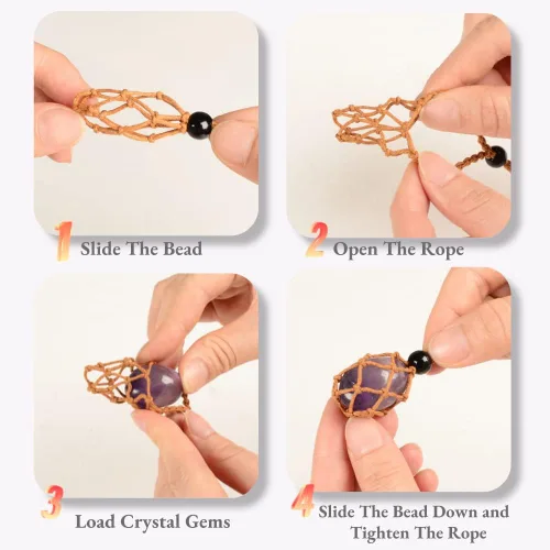 Vista 3 de Collar ajustable de cuerda tejida a mano de piedra cruda de cristal natural sin procesar para hombres y mujeres