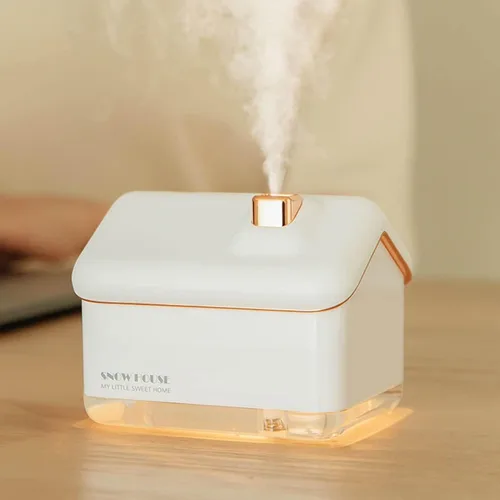 Vista 4 de EVGATSAUTO Humidificador de escritorio, humidificador de casa de nieve, ajuste de 2 velocidades, portátil, silencioso, USB, enchufe, regalo con luz
