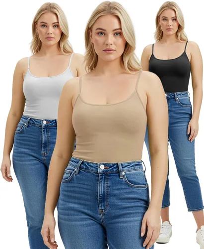 Vista 381 de Emmalise Camisola larga casual básica para mujer, con tirantes ajustables, top en capas