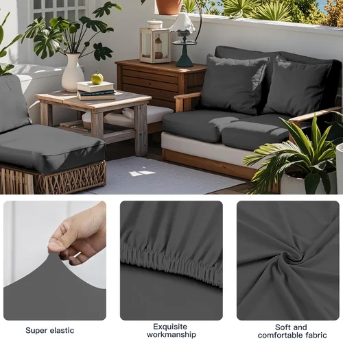 Vista 4 de Juego de 12 fundas de almohada y cojines para exteriores, 8 fundas de asiento + 4 fundas de almohada, fundas elásticas para muebles de patio