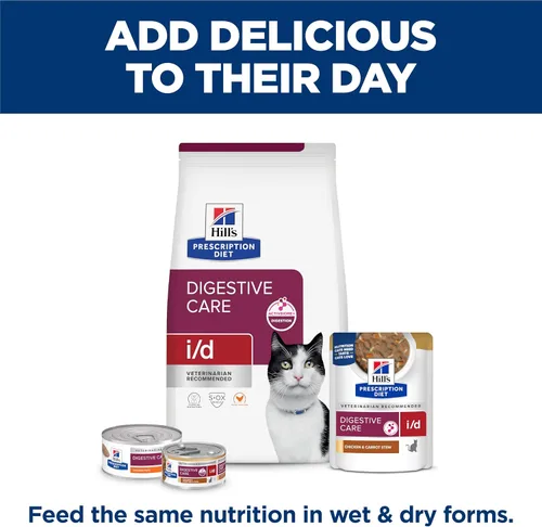 Vista 9 de Hill's Prescription Diet i/d Digestive Care with Chicken Wet Cat Food, dieta veterinaria, latas de 5.5 onzas, paquete de 24