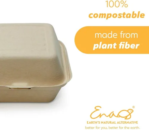 Vista 3 de Recipientes desechables 100% compostables con tapas [6 x 6 pulgadas paquete de 50 unidades] Recipientes ecológicos para llevar, resistentes