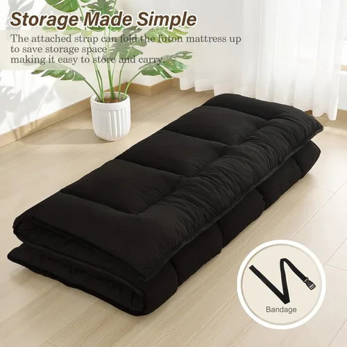 Vista 2 de Colchón japonés plegable y portátil, colchón de futón enrollable de 3 pulgadas, tapete de tatami negro para adultos y niños, espuma viscoelástica