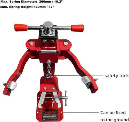 Vista 2 de Compresor de resorte automático para vehículos hidráulicos de servicio pesado rojo Mano, compresor de bobina de resorte, mango de elevación