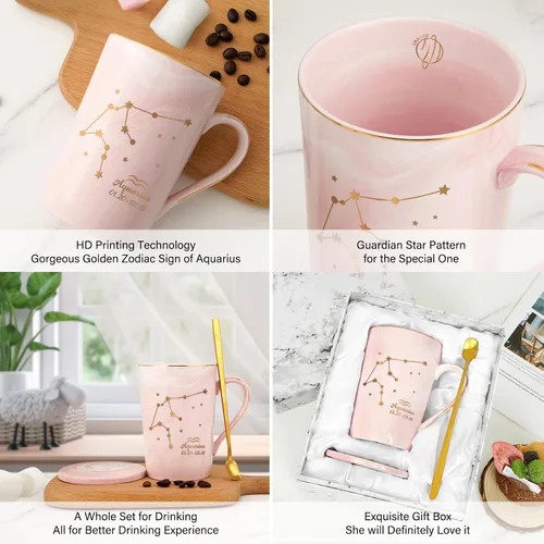 Vista 5 de YHRJWN Regalos de Acuario para Mujeres, Taza de Café de Constelación de Acuario, Regalos de Cumpleaños de Enero y Febrero para Mujeres Amantes