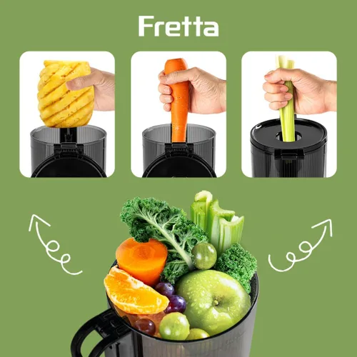 Vista 7 de Exprimidores de prensa en frío, máquinas exprimidoras Fretta con material PCTG de los Estados Unidos, se adaptan a frutas y verduras enteras