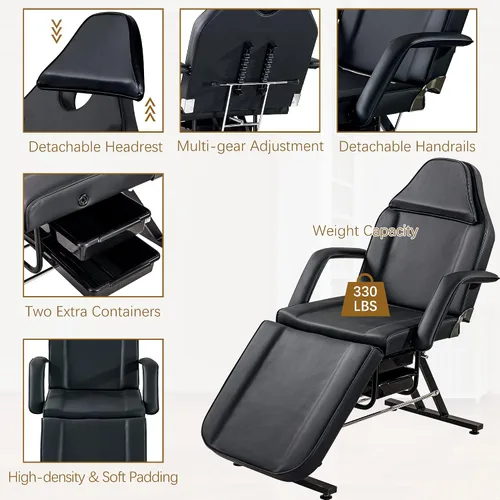 Vista 4 de Silla de tatuaje con taburete hidráulico ajustable para salón de belleza, spa, masaje de cama rosa, cama de masaje, mesa de masaje, silla de salón