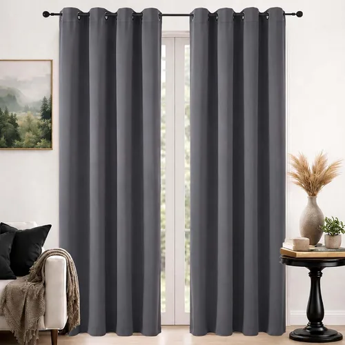 Vista 122 de Simplebrand Cortinas blancas puras de 96 pulgadas de largo para oscurecer la habitación, juego de 2 paneles para dormitorio/sala de estar, bloqueo