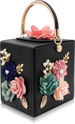 Vista 10 de Milisente Bolso de mano de noche para mujer, caja cuadrada floral, bolsos de noche, bolsos cruzados de hombro, bolso de mano de flores para boda