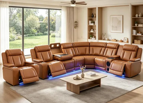 Vista 41 de Juego de sofá seccional reclinable de cuero, sofá seccional con 4 sillones reclinables