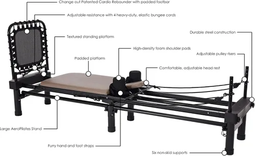 Vista 8 de Stamina Products AeroPilates Reformer 651 Máquina de entrenamiento de resistencia para todo el cuerpo para gimnasio en casa con soporte de 10