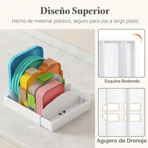 Vista 7 de Lifewit Organizador de armario de cocina para tapa de contenedor de alimentos, soporte de tapas expandibles con 8 divisores ajustables y 9 secciones