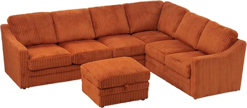 Vista 8 de Sofá modular de pana de 115 pulgadas con otomana de almacenamiento Naranja