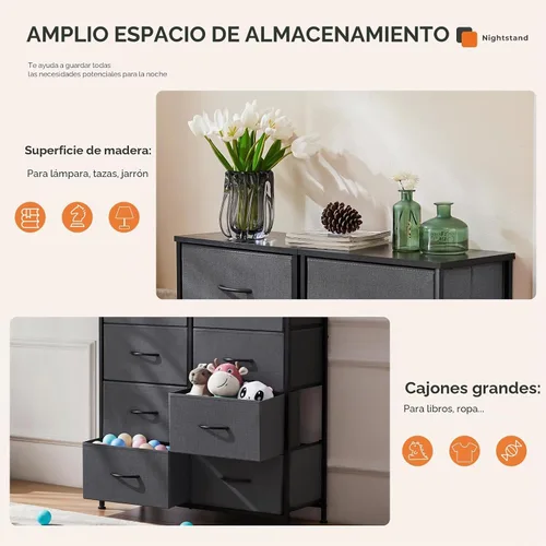 Vista 4 de Sweetcrispy Cómoda para dormitorio, cómoda de tela con 8 cajones, cómoda para armario, sala de estar, marco de acero resistente, parte superior