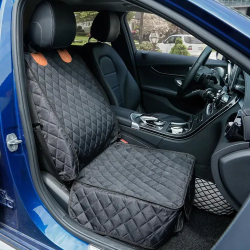 Vista 2 de PETICON - Paquete de 2 fundas para asiento delantero de automóvil para mascotas, funda de asiento de silla capitán Waterproof Pet Seat Protector