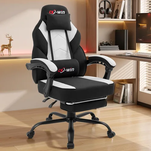 Vista 7 de Silla de juegos para adultos con reposapiés y soporte lumbar de masaje, silla ergonómica de respaldo alto, sillas giratorias ajustables