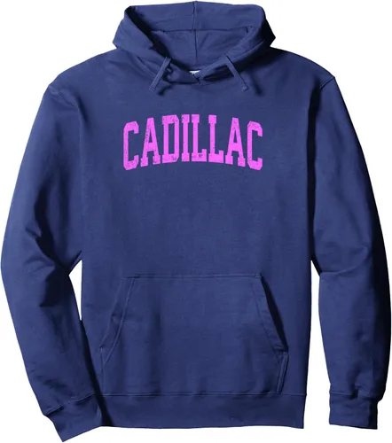 Vista 10 de Cadillac Michigan MI Vintage Athletic Sports - Sudadera con capucha de diseño rosa, Negro