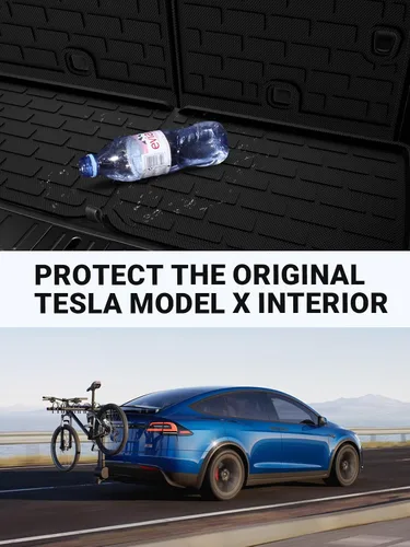 Vista 8 de BASENOR Alfombrillas para Tesla Model X de 6 plazas, protección para todo tipo de clima, tapetes XPE antideslizantes para maletero, forro de carga