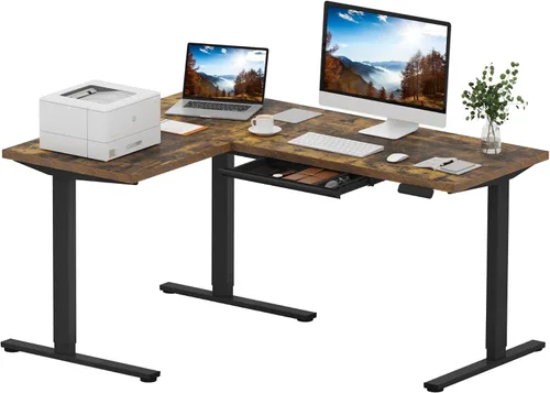 Vista 38 de SANODESK - Escritorio de pie en forma de L, altura ajustable, escritorio de esquina eléctrico, mesa de computadora ajustable de 63 x 48 pulgadas