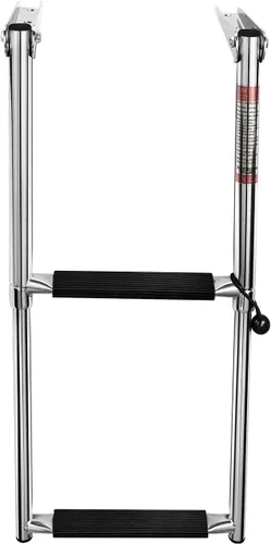 Vista 5 de Young Marine Escalera telescópica y plegable de acero inoxidable para barco con estribo de plástico blanco, montaje sobre plataforma