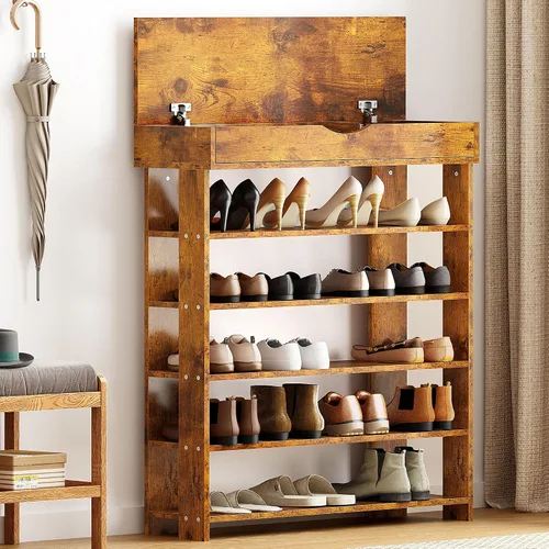 Vista 3 de SogesPower Zapatero de pie de 5 niveles de madera, organizador de zapatos de 29.5 pulgadas con estante de almacenamiento de zapatos con tapa
