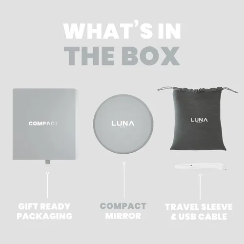 Vista 6 de LUNA London Compact Travel Mirror Travel Makeup Mirror with Light LED Lighted Vanity Mirror with 3 Light Modes 7X Magnification Folding Chalk