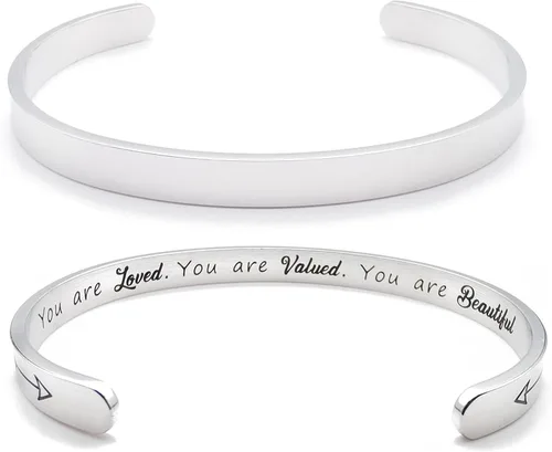 Vista 169 de Pulseras inspiradoras para mujer, joyería de acero inoxidable, con refranes, pulsera motivacional con mensaje oculto, pulseras grabadas para mejor