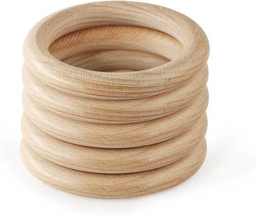 Vista 11 de FoDau770 5 anillos de madera de haya natural, anillos de madera maciza sin terminar, círculos de madera resistente, círculos de macramé