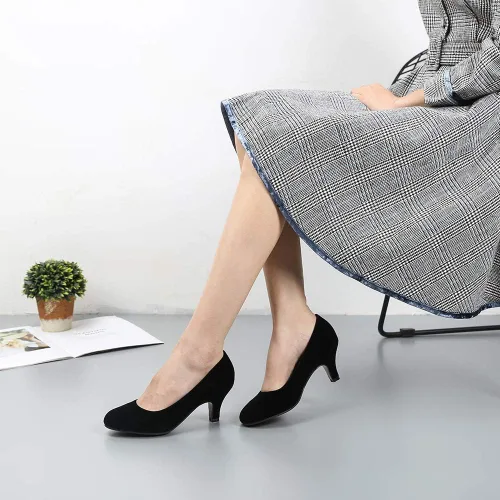 Vista 2 de Zapatos clásicos de tacón bajo con punta redonda para mujer