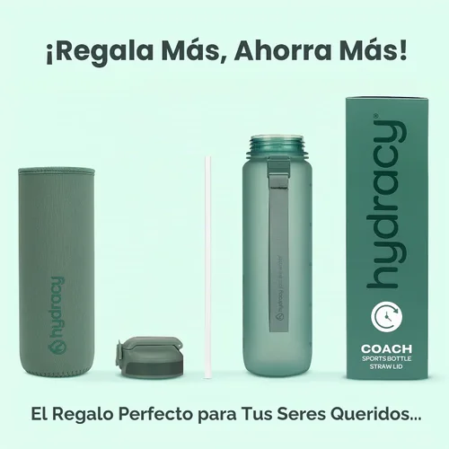 Vista 8 de Hydracy Botella de agua motivacional con marcador de tiempo y tapa con Lus de luna verde