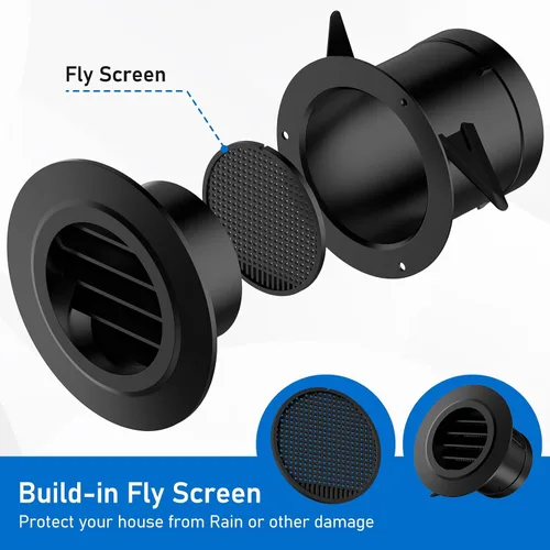 Vista 2 de Hon&Guan Respiradero de Escape de Alero de 3 pulgadas, Cubierta de Ventilación de Aire Redonda de 3'' con Malla Antimoscas Incorporada para Baño
