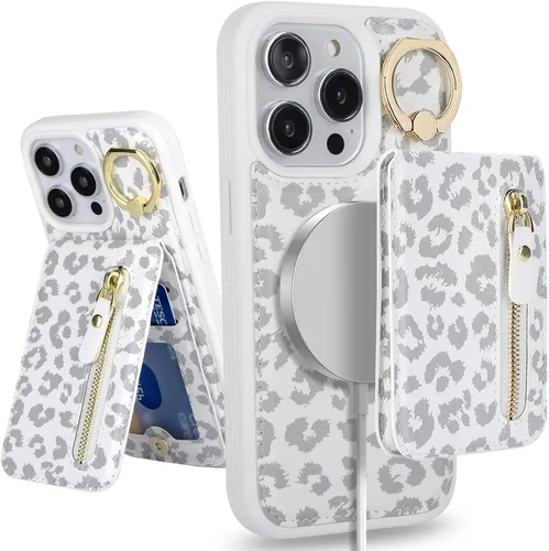 Vista 11 de para iPhone 14 Funda con soporte magnético Magsafe compatible, llavero de cuero PU plegable con soporte desmontable, funda tipo cartera 2-en-1