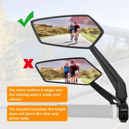 Vista 5 de Arkham Espejo de bicicleta para manillar, espejo retrovisor ajustable de bicicleta giratorio 360, espejo de bicicleta de vidrio HD a prueba