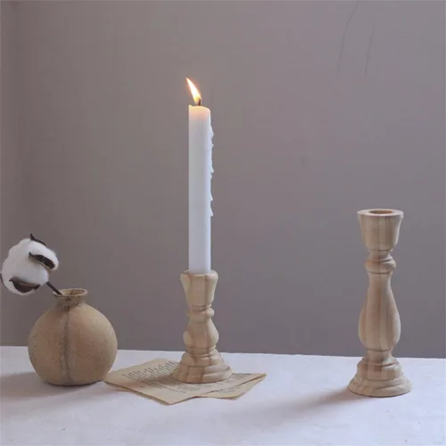 Vista 5 de Portavelas de madera sin terminar de EE. UU., portavelas de granja para velas de pilar, portavelas sin pintar, para decoración del hogar, boda