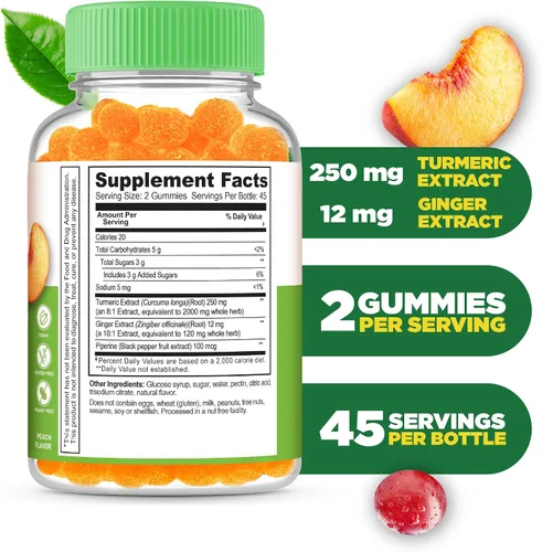Vista 2 de Lifeable Gomitas de cúrcuma de 250 mg con curcumina, jengibre y pimienta