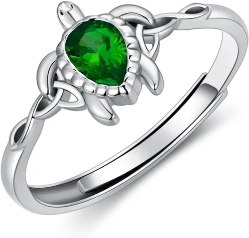 Vista 8 de Anillo ajustable de tortuga marina de plata de ley 925 con nudo celta tortuga Rin verano océano playa tortuga joyería para mujer