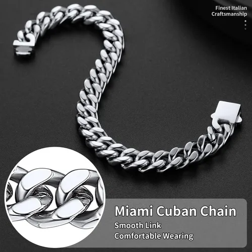 Vista 5 de ChainsHouse Pulsera de eslabones cubanos de acero inoxidable para hombre, 0.197in0.276in0.354in0.472in de ancho, 7.5"8.3"9" de largo, negro18K