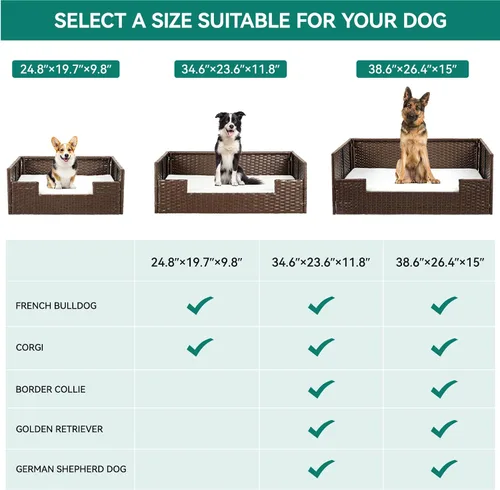 Vista 6 de YITAHOME Sofá cama de ratán para perro con cojín, cama de mimbre para mascotas, sofá para interiores y exteriores, agua no afectada para perros