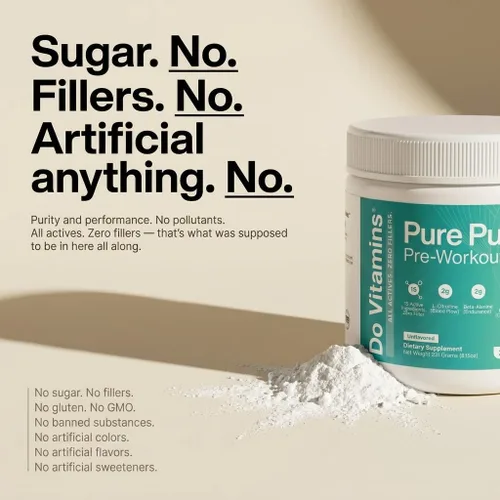 Vista 6 de Do Vitamins - PurePump - Polvo de Preentrenamiento Totalmente Natural Sin Sabor para Hombres y Mujeres - Preentrenamiento Limpio con Creatina, BCAA