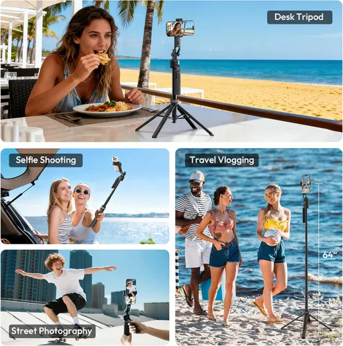 Vista 7 de ULANZI TT23 - Trípode de seguimiento facial automático de 64 pulgadas para iPhone/Android con control remoto, palo selfie giratorio de 360° que