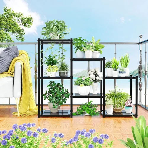 Vista 3 de Simple Trending Soporte para plantas para interiores y exteriores, de metal resistente, impermeable, de 7 niveles, para múltiples macetas de flores