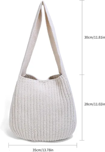 Vista 4 de ENBEI Bolsa Tote de Ganchillo para Mujeres, Bolsa de Hombro Tejida, Bolsa Estética, Linda Bolsa Tote Ecológica para Viajes, Uso Diario, Empaquetado